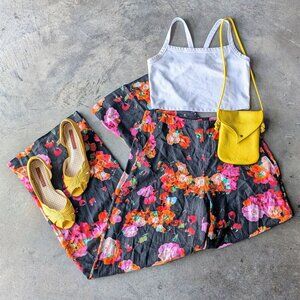 Robert Rodriguez Black Pink Orange Floral Linen Blend Wide Leg Nolan Pants